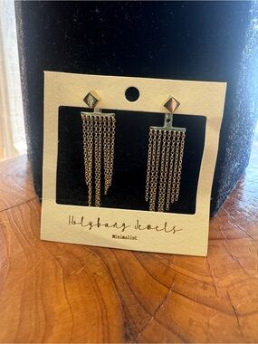 Gold Chain Fringe Drop Earrings- 925 silver gold plated